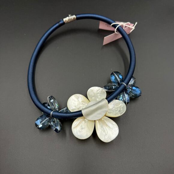 Vintage Ana Capri Necklace Blue Freshwater Pearl Natural Stone Flower Choker - Picture 2 of 8